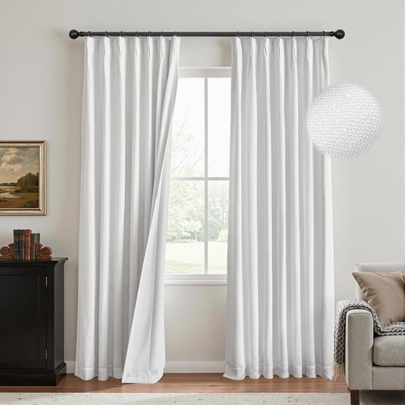 White Blackout Curtains 90 inches Long Pinch Pleated Curtains for Living Room Bedroom 100% Room Darkening Black Out Window Drapes with Hooks Back Tab, 40" Wide per Panel, 2 Pieces