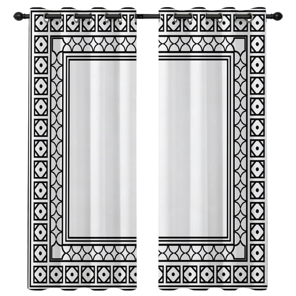White Blackout Curtains 96 Inches Long, Boho Diamond Pattern Border Rustic Southwestern Thermal Insulated Room Darkening Drapes with Grommets for Living Room 52"W x 96"L, 2 Panels