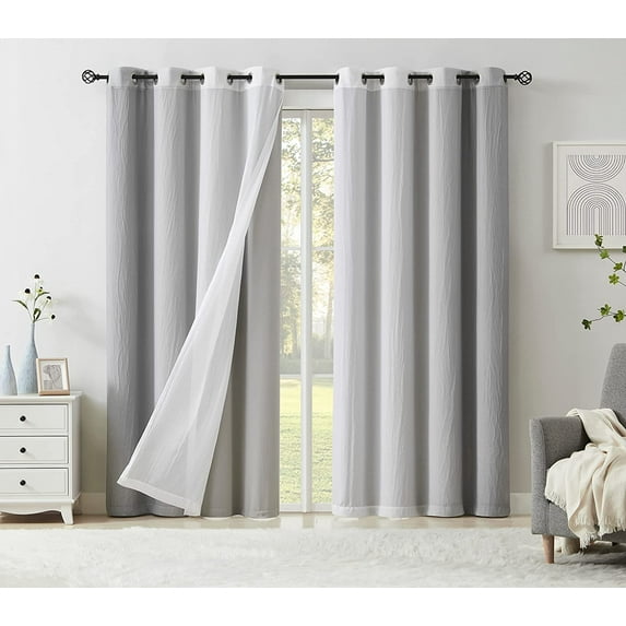 White Blackout Window Curtains for Kids Room 95 Inch Length Mix & Match Double Layers Grommet Curtain Panels Yellow Ombre Sheers Overlay 90% Room Darkening Thermal Drapes for Patio, 52" w 4 Pieces