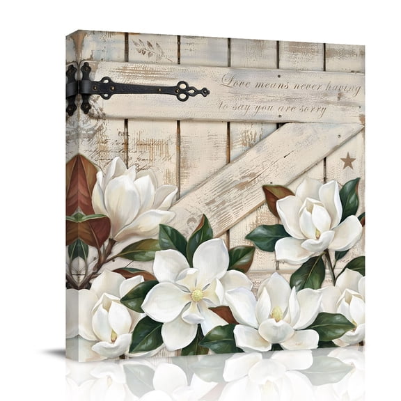 White Blanc Canvas Wall Art for Living Room, Watercolor Flower Floral Plants Barn Gate Farmhouse Poster Print Painting for Bedroom Office Home Decoration Wall Pictures Prepare To Hang 8"x8"