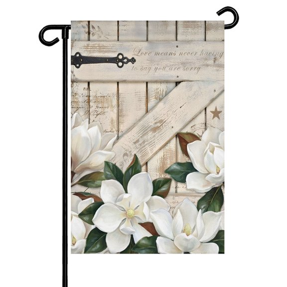 White Blanc Garden Flag 12x18 Inch Watercolor Flower Floral Plants Barn Gate Farmhouse Double Sided Small Decorative Garden Flags for Outside, Outdoor Yard Porch Lawn Decoration