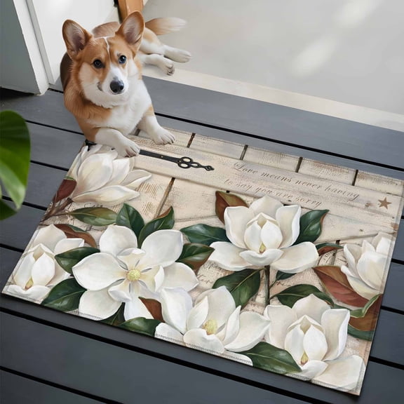 White Blanc Washable Entry Rug 2x3 Watercolor Flower Floral Plants Barn Gate Farmhouse Low Pile Indoor Door Mat with Rubber Backing Thin Area Rug for for Entrance, Bedroom, Kitchen, Laundry, Bathroom