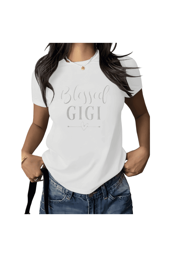 White Blessed Gigi Print Tshirt Graphic Tees Shirts Family Nickname Gift S 5XL Tops