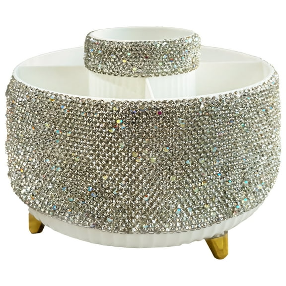White Bling Office Accessories Organizer, 6 in Desk Accessories Holder for Women Office Organized Workspace