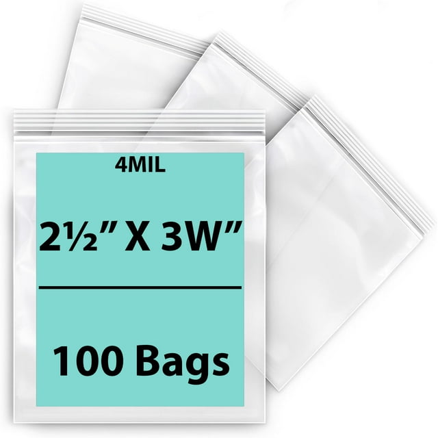 White Block Reclosable Zipper Poly Bag 2½ x 3 W & (100 Bags) 4 Mil