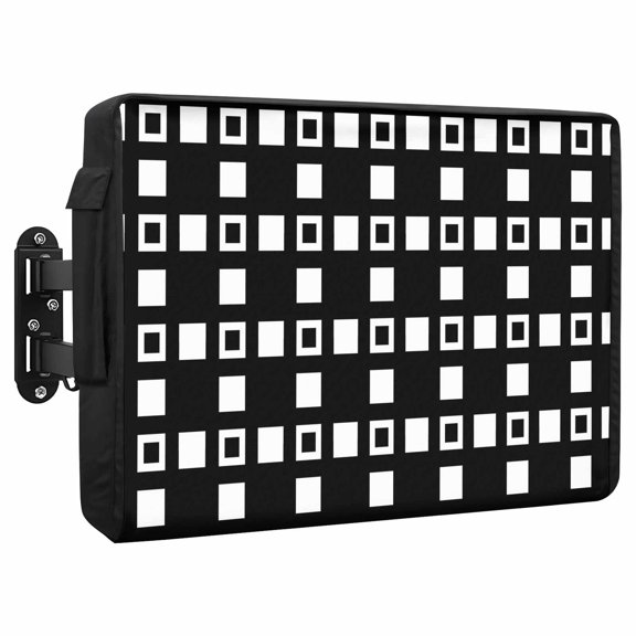 White Blocks Waterproof Outdoor TV Cover, Minimalist Grid Black Outside Weatherproof TV Enclosures for 30 to 32 Inch LCD Television Shield Flat Screen Protectors