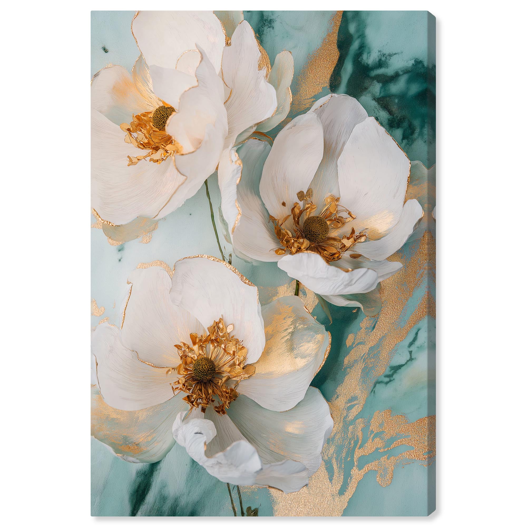 White Blooms with Golden Grace Canvas Floral Art, 15" x 10"