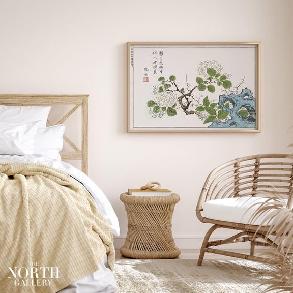 White Blossom Japanese Sakura Wall Art Decor Unframed Paper Print