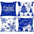thumbnail image 1 of White and Blue 20x20 Christmas Pillow Covers Set of 4, Decorative 20 Inch Navy Winter Snowflake Throw Pillow Case Xmas Cushion Cover for Indoor House Sofa Dark Blue, 1 of 6