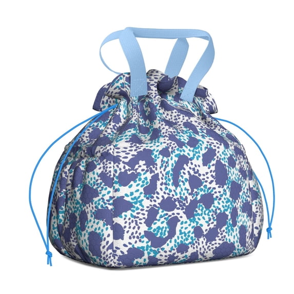 White and Blue Of Animal Print Drawstring Lunch Bag Women - Drawstring Lunch Bag Insulated for Work Office - Stain-Resistant Large Lunchbags for Women with Multi-Pockets