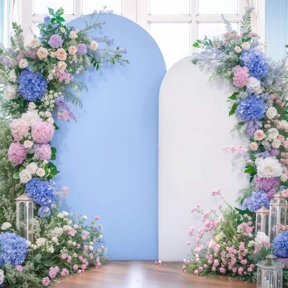 White Blue Arch Backdrop Cover Wedding Arch Covers 7.2 and 6ft Party Arch Backdrop Stand Cover  Shower Spandex Birthday Stretchy Photo Arch Covers Set of 2