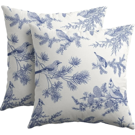 White Blue Bird Pillow Covers 16x16 Set of 2 Decorations Chinoiserie Vintage Throw Pillow Covers Decor Rustic Pillowcases Oriental Pattern Farmhouse Cozy Soft for Sofa Bed Chair Home Decorative