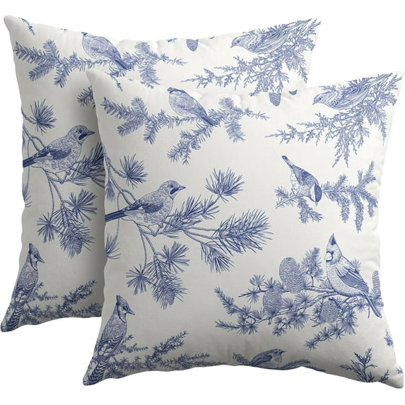 White Blue Bird Pillow Covers 20x20 Set of 2 Decorations Chinoiserie Vintage Throw Pillow Covers Decor Rustic Pillowcases Oriental Pattern Farmhouse Cozy Soft for Sofa Bed Chair Home Decorative