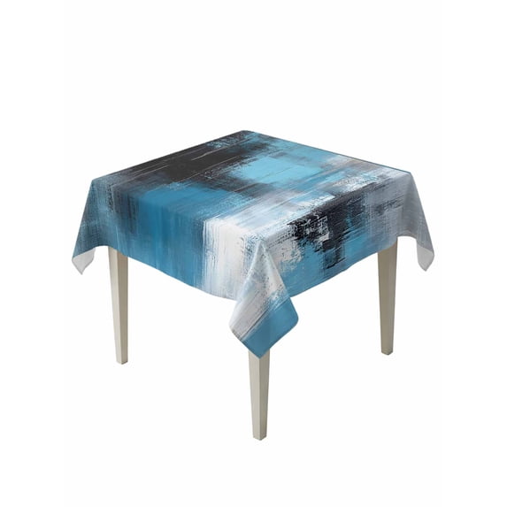White Blue Black Oil Painting Table Cloth 60x60 Inch Square, Abstract Art Waterproof Tablecloth Washable Table Cover for Party Picnic Dinner Decor