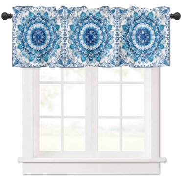 Navy Blue Rhombus Plaid Kitchen Curtains Swag Valance For Windows/Bathroom/Cafe, Classic Modern Geometric Abstract Art Rod Pocket Drape Panel Swag Curtains Valance For Bedroom/Living Room 55''x36
