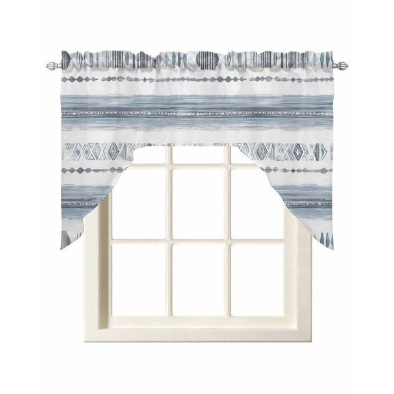 White Blue Brush Kitchen Swag Valances for Windows, Modern Abstract Vintage Texture Swag Valances Curtains for Living Room, Rod Pocket Window Treatments for Bathroom, Bedroom, Cafe, 56"x36"