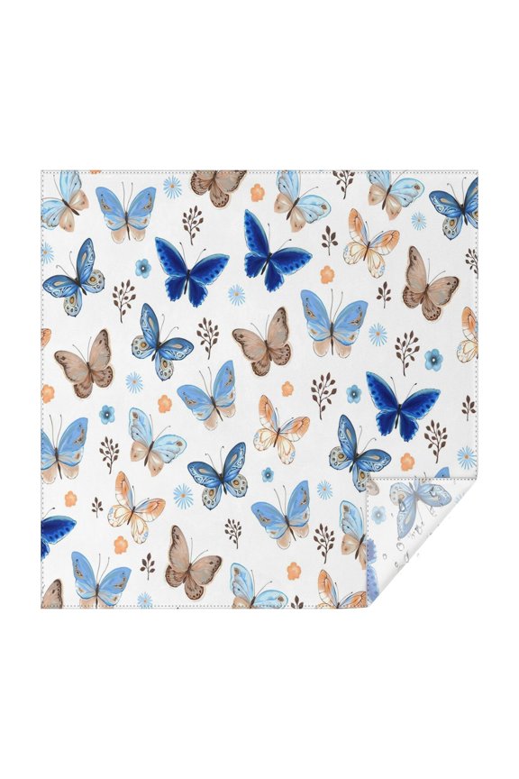 White Blue Butterfly Flower Pattern Square Tablecloth,Waterproof Square Table Cover,Wipeable Spillproof Washable Table Cover for Home Kitchen Party Decor 42"X42"(107x107cm)