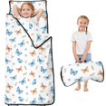 thumbnail image 1 of White Blue Butterfly Flower Pattern Teens Toddler Nap Mat with Pillow, Sleeping Mat Bag for Preschool Daycare 59"x22", 1 of 6