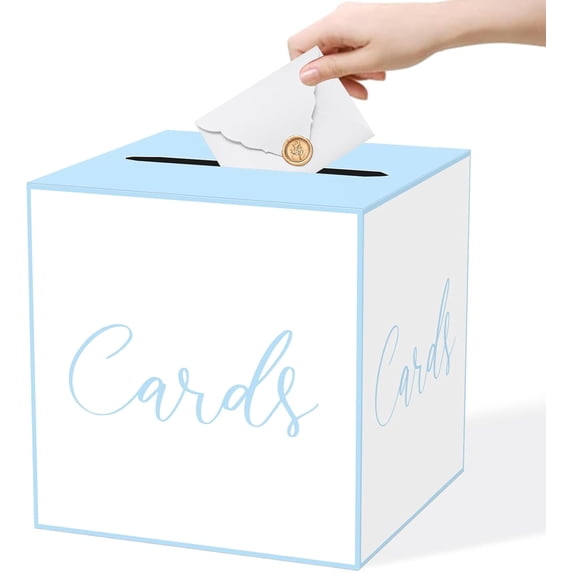White and Blue Card Box for Parties, Weddings, Birthdays, Bridal & Baby Showers, Anniversaries, Graduations & Retirements Party Decorations – Cards, Raffle, Wishes & Money Card Boxes