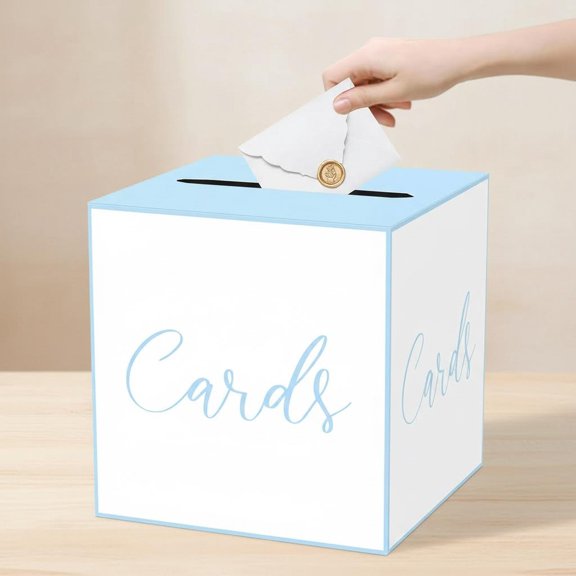 White and Blue Card Box for Parties, Weddings, Birthdays, Showers, Anniversaries, Graduations & Retirements Party Decorations  Cards, Raffle, Wishes & Money Card Box