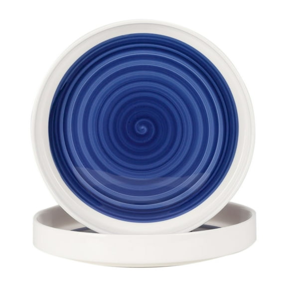 White-Blue Ceramic Dinner Plates Set of 2 - Microwavable Plates for Heating Food Stylish Dinner Plates Dishwasher Safe Ceramic Plates