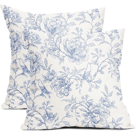 White Blue Chinoiserie Pillow Covers 16x16 Set of 2 Decorations Vintage Floral Throw Pillow Covers Boho Decor Rustic Pillowcases Farmhouse Pattern Soft Cozy for Sofa Bed Chair Home Decorative