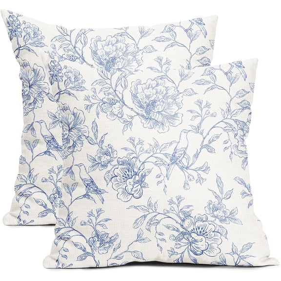 White Blue Chinoiserie Pillow Covers 20x20 Set of 2 Decorations Vintage Floral Throw Pillow Covers Boho Decor Rustic Pillowcases Farmhouse Pattern Soft Cozy for Sofa Bed Chair Home Decorative