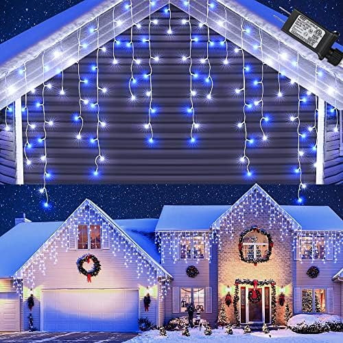 White & Blue Christmas Icicle Lights, 29.5ft 360 LED Icicle Christmas Lights with 8 Modes, 60 Drops Fairy Twinkle Light Outdoor for Holiday Party Wedding Decorations$$Tools & Hardware Other