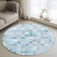 thumbnail image 1 of White Blue Color Block Round Living Room Rugs 4 ft, Summer Watercolor Square Ocean Washable Area Rug with Non-Slip Sturdy Edge Binding Round Carpet for Entryway Kitchen Bedroom Bathroom, 1 of 9
