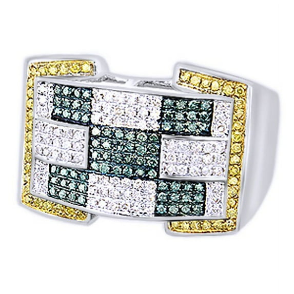 White & Blue Cubic Zirconia Wedding Band Ring For Men's In 14k White Gold Over Sterling Silver (1 Cttw)