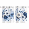 thumbnail image 1 of White Blue Floral Kitchen Curtains Small Short 39 Inch Length, Elegant Leaves Spring Flowers Grommet Top Bedroom Living Room Curtains, Light Filtering Cafe Curtain Drapes 2 Panels Set 55''x39'', 1 of 9