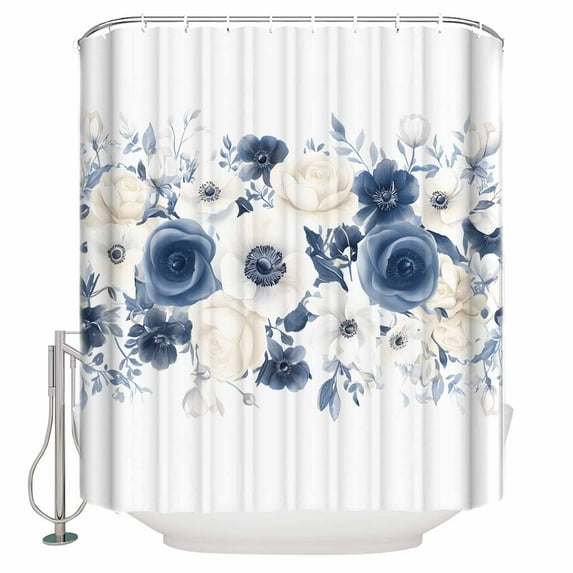 White Blue Floral Shower Curtains for Bathroom Waterproof Fabric Bath Curtains Decor Bath Tub Curtain Spring Flowers Gardenside Pastoral Decorative Shower Curtain Sets with 12 Hooks, 72x72 Inch