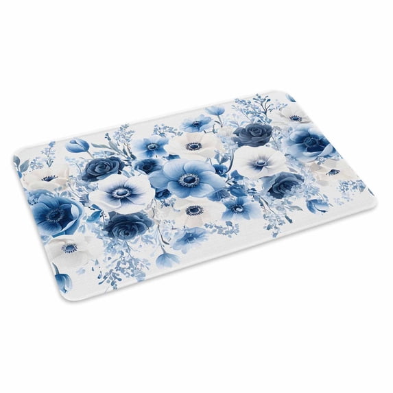 White Blue Flower Doormat Outdoor Entrance 24"x36", Vintage Pastoral Floral Petals Spring Absorb Moisture Dirt Door Mats, Non-Slip Rubber Backing Floor Mats Indoor, Low-Profile Front Door Rugs