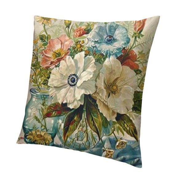 White Blue Flower Throw Pillow Covers Farmhouse Floral Pillow Cover Decorative Couch Outdoor Patio Pillow Cases Cushion Covers for Living Room Sofa Home Decor