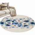thumbnail image 1 of White Blue Flowers Round Area&nbsp;Rug 4ft Spring Pastoral Art Linen Texture Non-Slip&nbsp;Washable Circle Rugs Soft Felt Indoor Floor Mat for Bedroom Kitchen Living Room Bathroom, 1 of 9