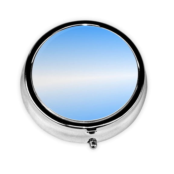 White Blue Gradient Pill Case Pill Box Round 3 Compartment Small Pill Organizer For Purse Or Pocket Small Roud Pill Box