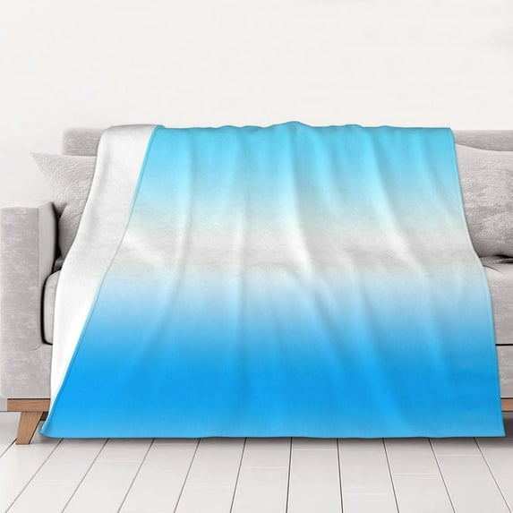 White Blue Gradient Warm Cozy Plush Throw Blanket for Couch Bed Sofa 50"x40"