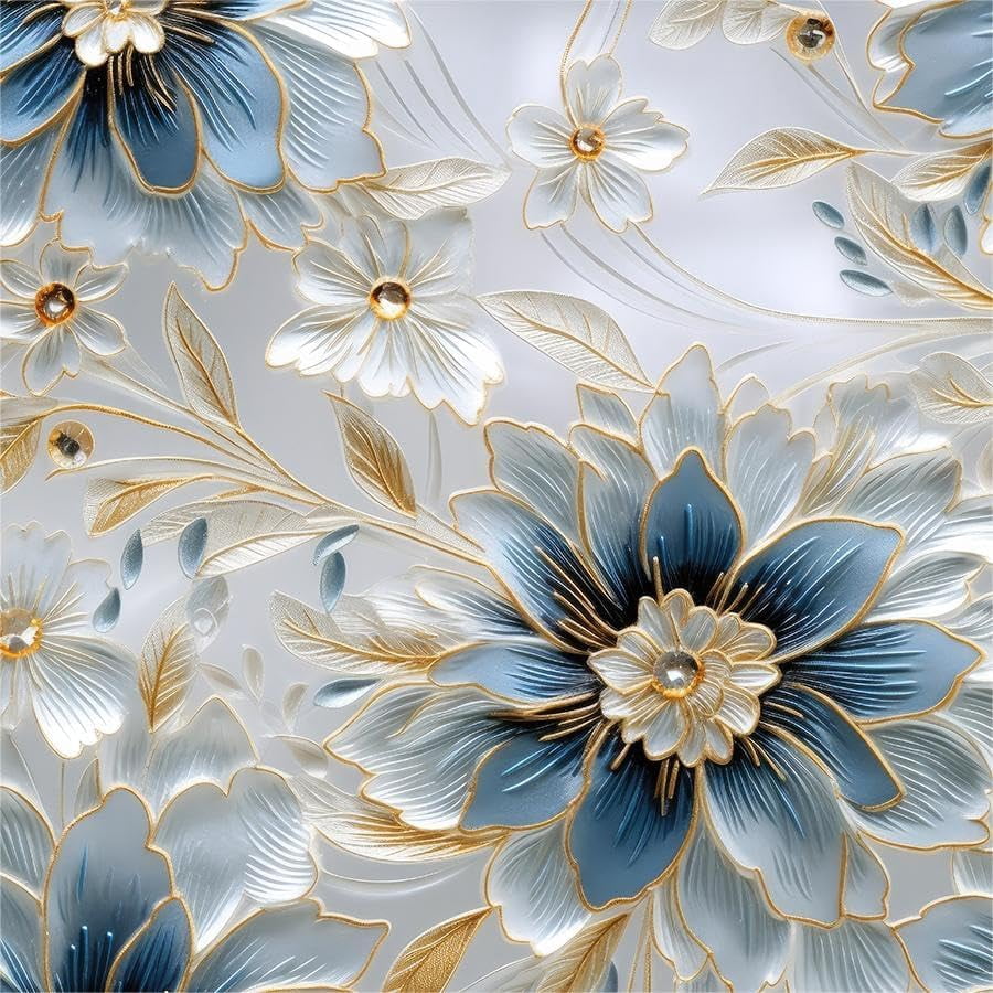 White Blue Grey Peony Floral Vintage Peel and Stick Wallpaper Contact Paper Vinyl Stick on Wall Paper for Bedroom Bathroom Kitchen Cabinet Renter Friendly