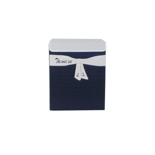 Navy and White Foldable Fabric Storage Basket