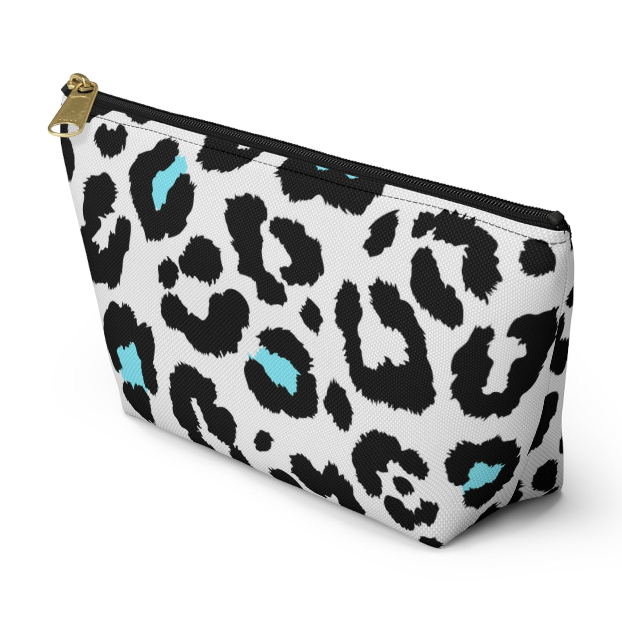 White & Blue Leopard Animal Print Makeup Bag Women's Cosmetic Pouch Bag