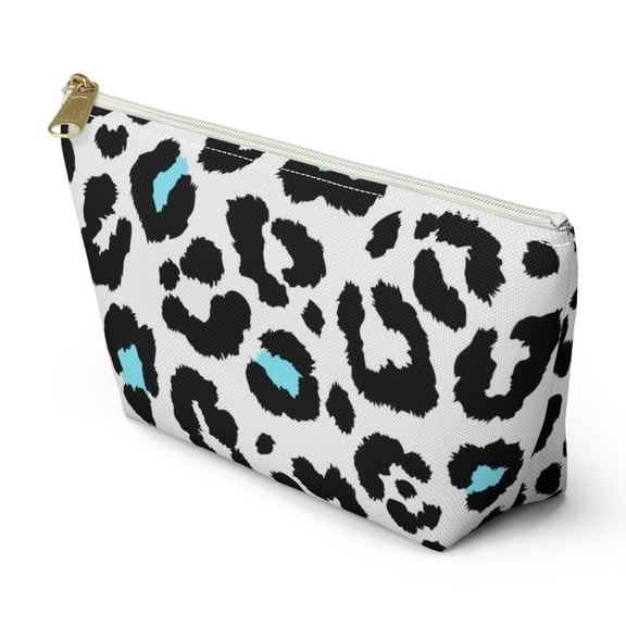 White & Blue Leopard Animal Print Makeup Bag Women's Cosmetic Pouch Bag