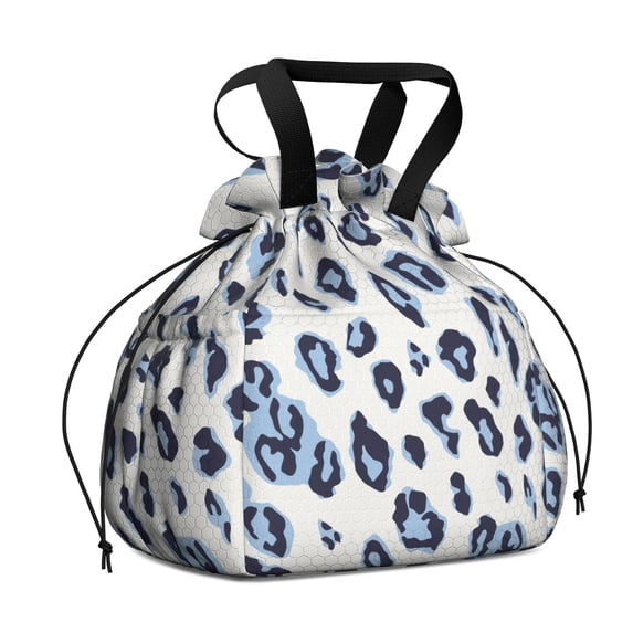 White and Blue Of Leopard Print Drawstring Lunch Bag Women - Drawstring Lunch Bag Insulated for Work Office - Stain-Resistant Large Lunchbags for Women with Multi-Pockets