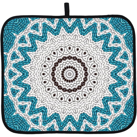 White Blue Mandala Dish Drying Mat for Kitchen Counter Reversible Drainer Mats Absorbent Washable Heat-Resistant Dishes Drainer Protector Pad Pot Holder with Hanging Loop 16 x 18inch