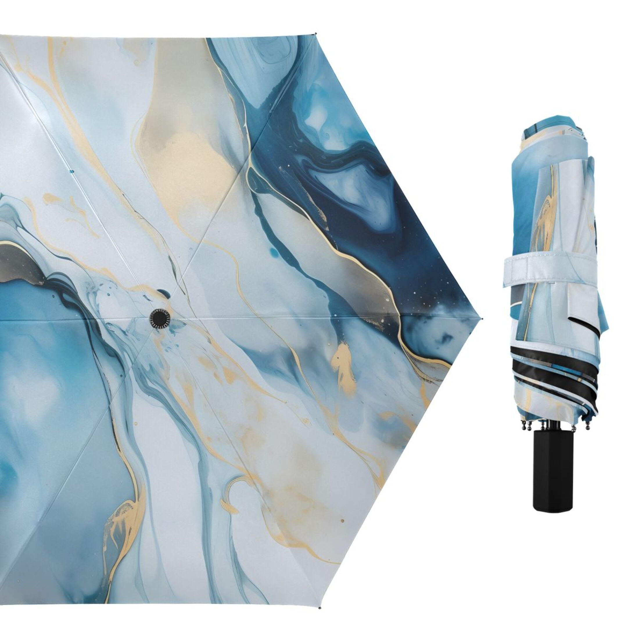 White Blue Marble Compact Sun Umbrella Windproof Travel Umbrellas for Rain Strong Portable UV Protection