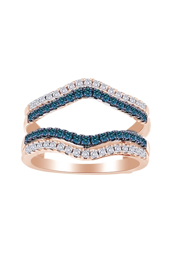 White & Blue Natural Diamond (0.50 Cttw) Ring Guard Enhancer In 14K Solid Rose Gold