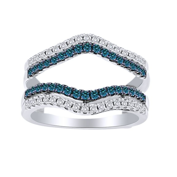 AFFY White & Blue Natural Diamond (0.50 Cttw) Ring Guard Enhancer In 14K Solid White Gold