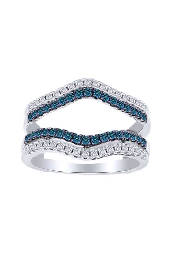 White & Blue Natural Diamond (0.50 Cttw) Ring Guard Enhancer In 14K Solid White Gold