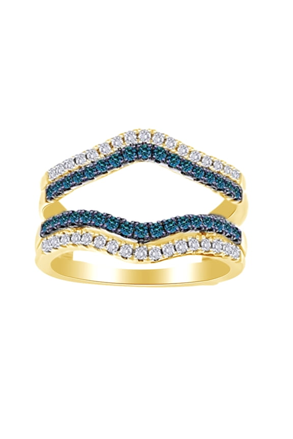 White & Blue Natural Diamond (0.50 Cttw) Ring Guard Enhancer In 14K Solid Yellow Gold