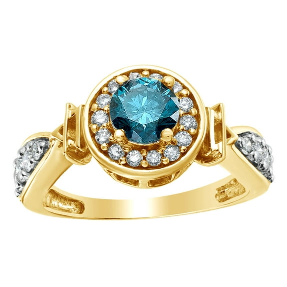 AFFY White & Blue Natural Diamond Frame Fancy Engagement Ring in 14K Yellow Gold (1 cttw)