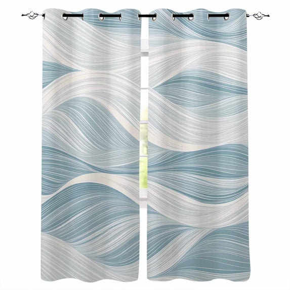 White Blue Ombre Stripe Blackout Curtains 90 Inches Long for Bedroom, Modern Abstract Moire Waves Thermal Insulated Room Darkening Black Out Window Curtain Panels Grommet Drapes for Living Room
